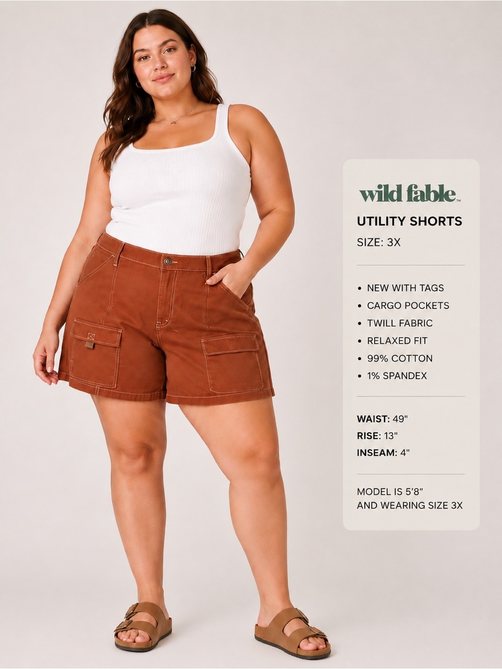 Wild Fable Utility Cargo Shorts | 3X | NWT | Rust Brown | High Rise